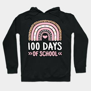 Cute 100Th Day Of School 100 Days Leopard Rainbow Boys Girls Hoodie